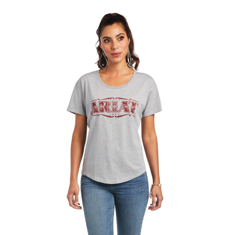 Ariat T-Shirts Damen - Bandana Logo Grau ( MORLS-4835 )